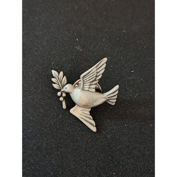 Vintage JJ Designs Silver Dove Peace Tack Pin Brooch Baptism Gift - Picture 1 of 4
